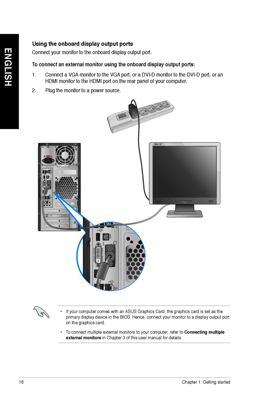 Asus CM1745 user manual Using the onboard display output ports 