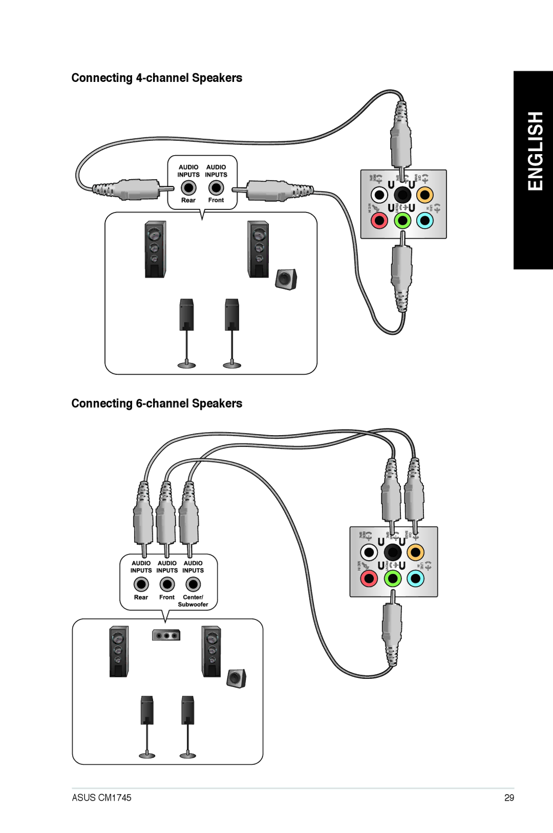 Asus CM1745 user manual Connecting 4-channel Speakers, Connecting 6-channel Speakers 