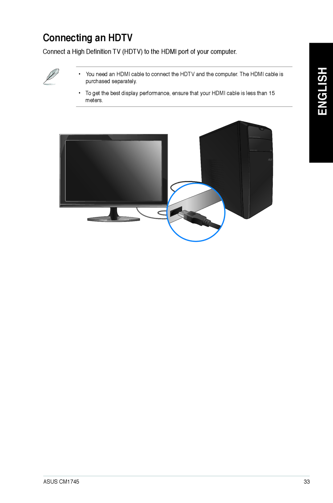 Asus CM1745 user manual Connecting an Hdtv 