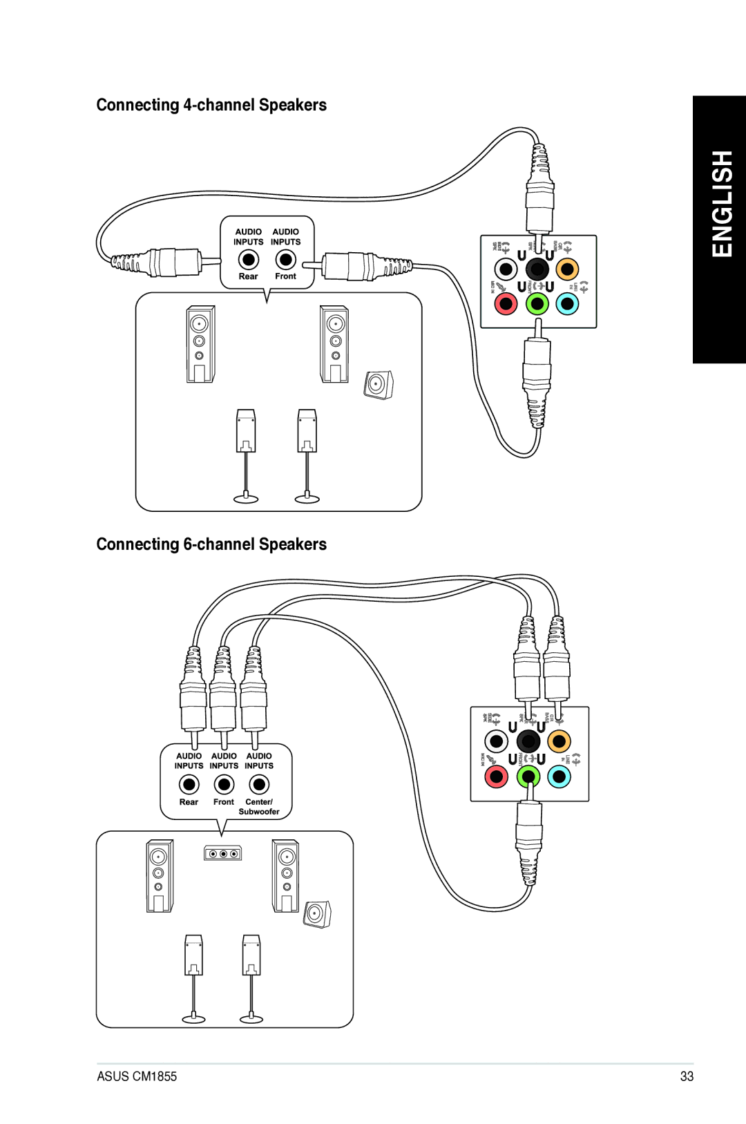 Asus CM1855US002S, CM1855-US003S, CM1855US006S, CM1855US004S Connecting 4-channel Speakers, Connecting 6-channel Speakers 