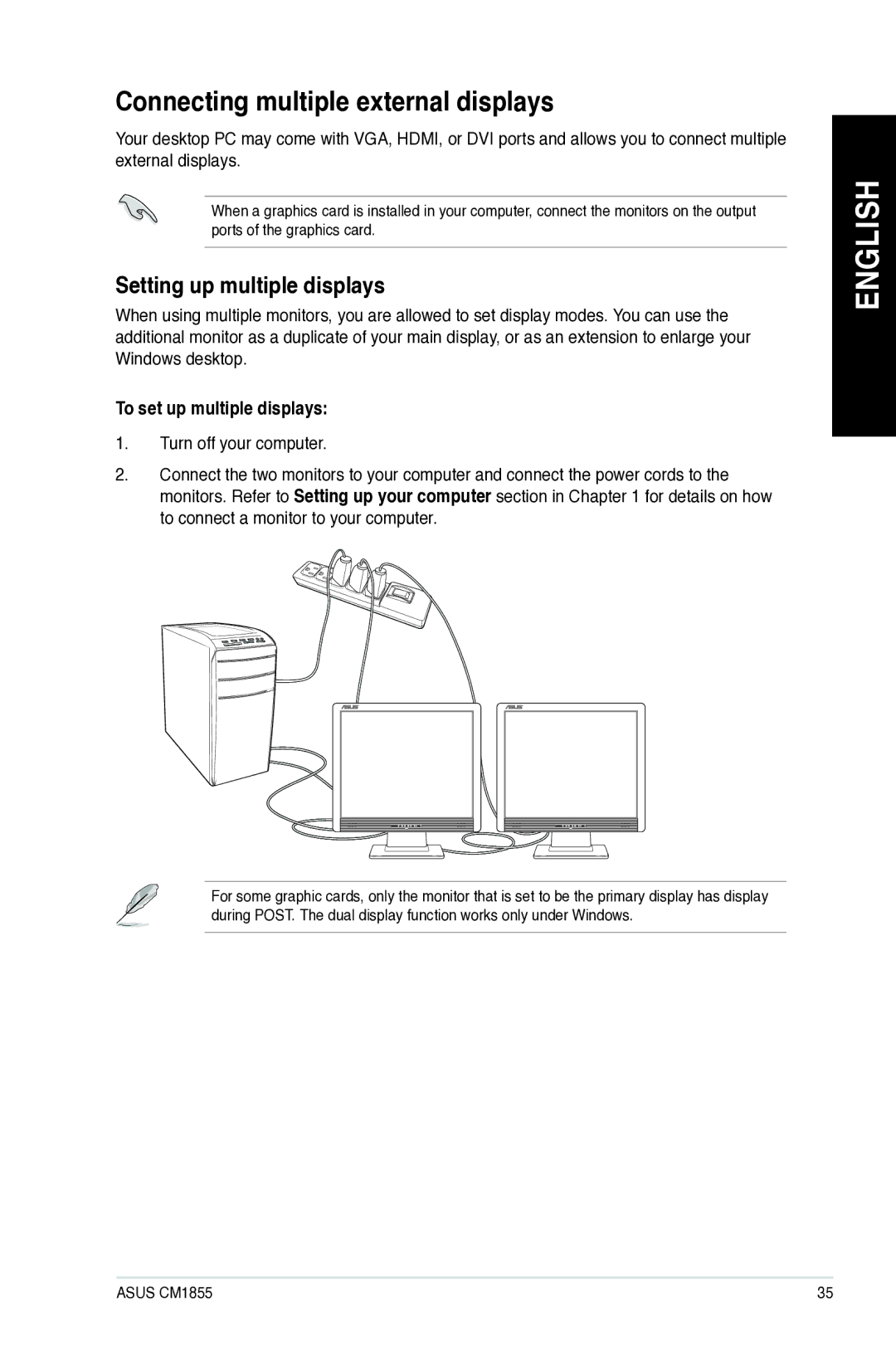 Asus CM1855US004S Connecting multiple external displays, Setting up multiple displays, To set up multiple displays 