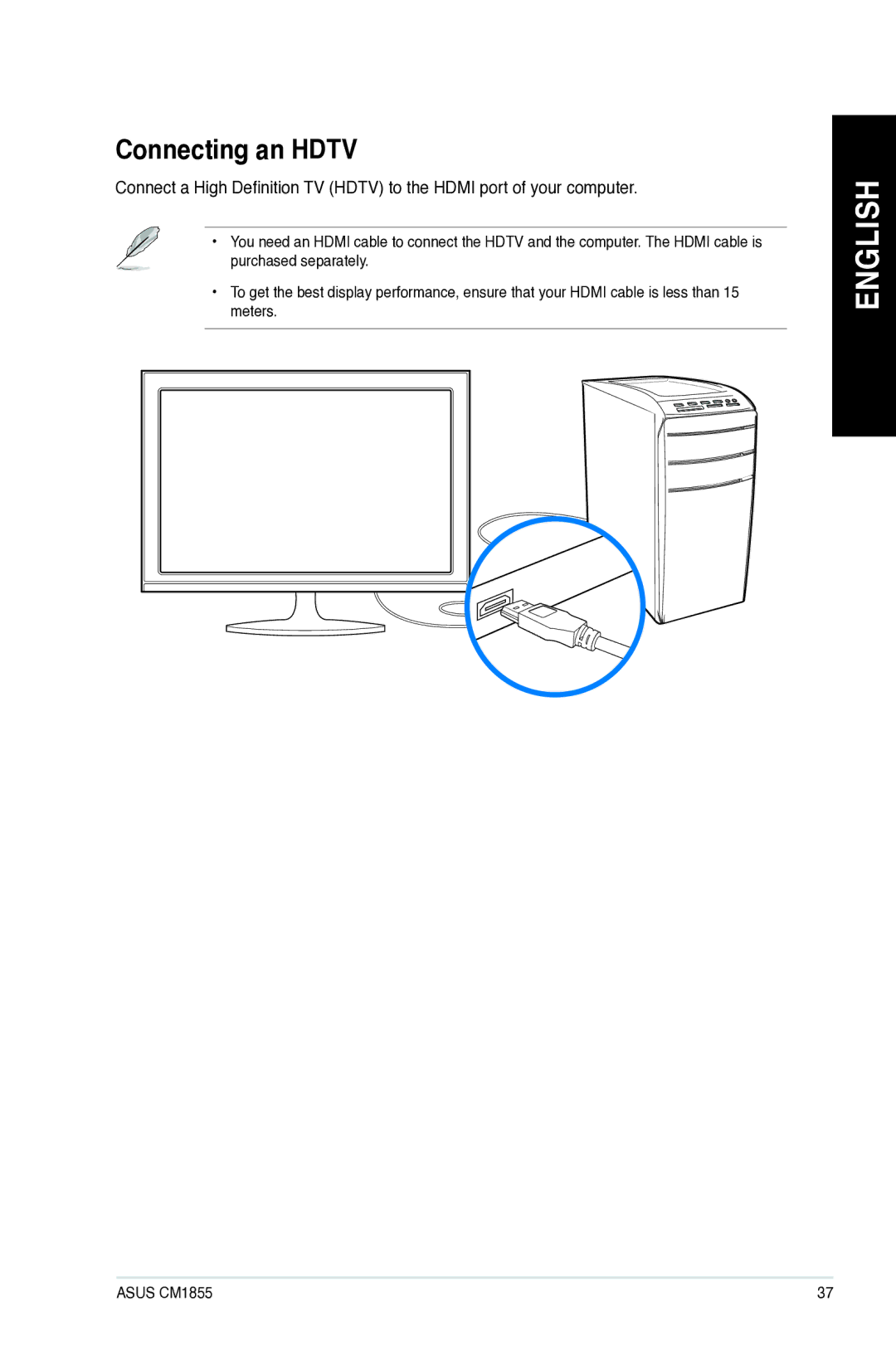 Asus CM1855US002S, CM1855-US003S, CM1855US006S, CM1855US004S user manual Connecting an Hdtv 