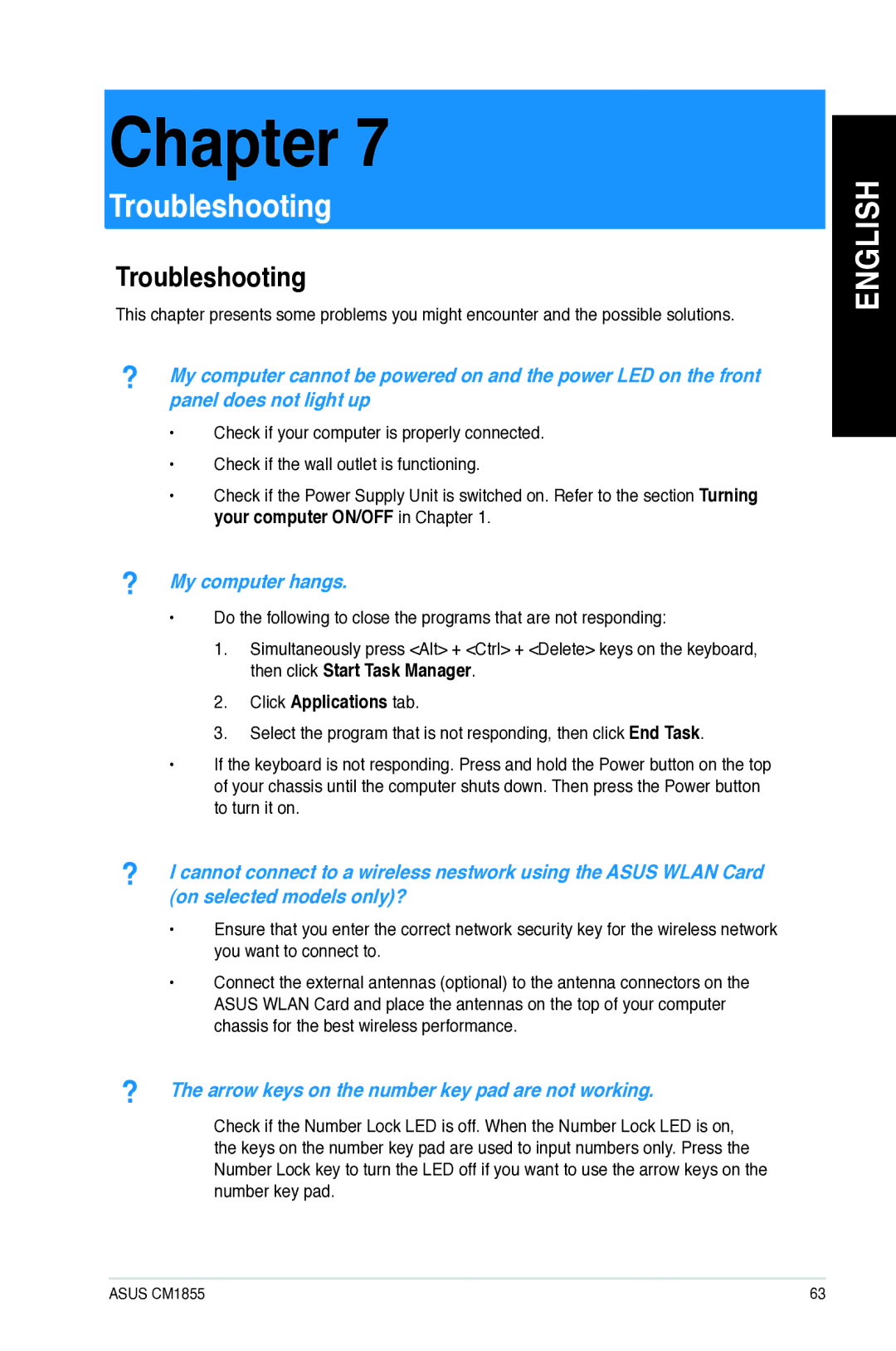 Asus CM1855US004S, CM1855-US003S, CM1855US002S, CM1855US006S user manual Troubleshooting, Click Applications tab 