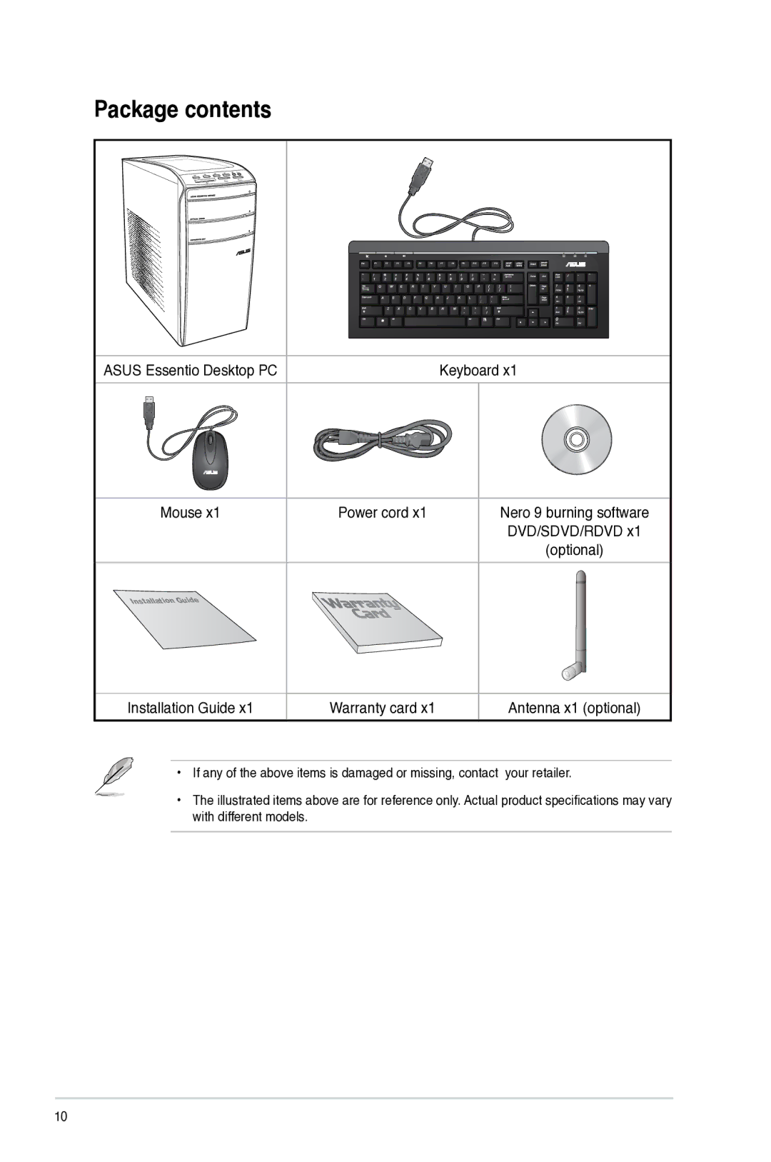 Asus CM6870 user manual Package contents 