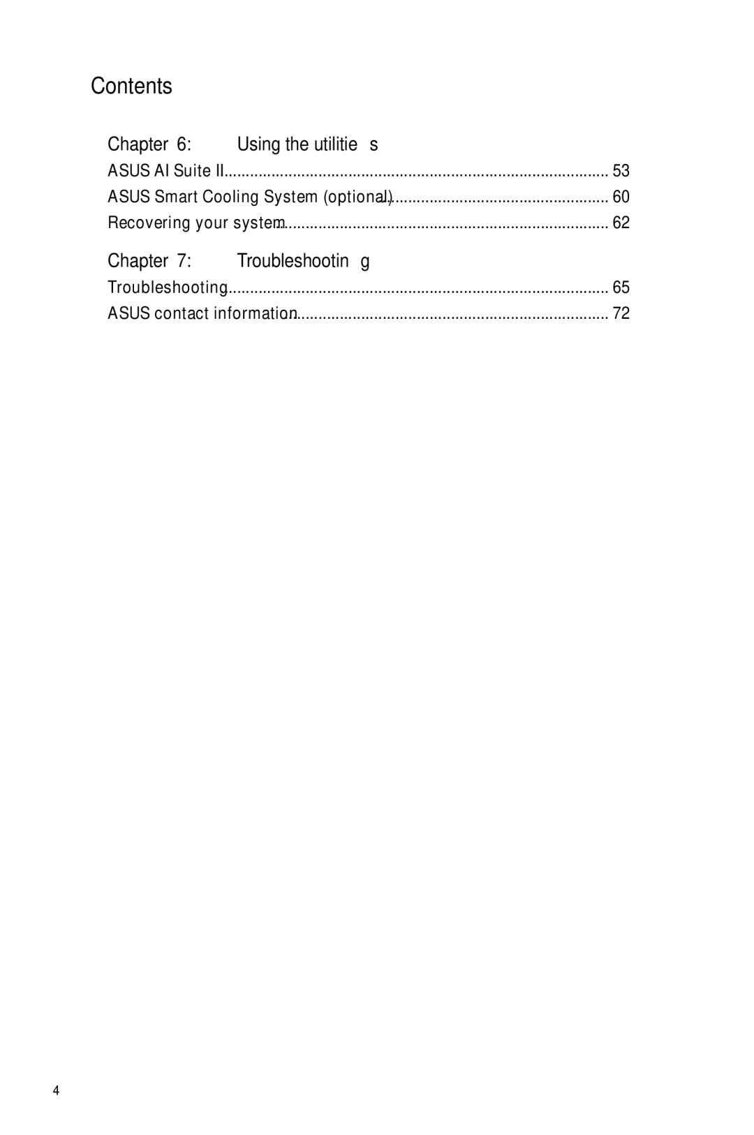 Asus CM6870 Chapter Using the utilities, Chapter Troubleshooting, Asus AI Suite Asus Smart Cooling System optional 