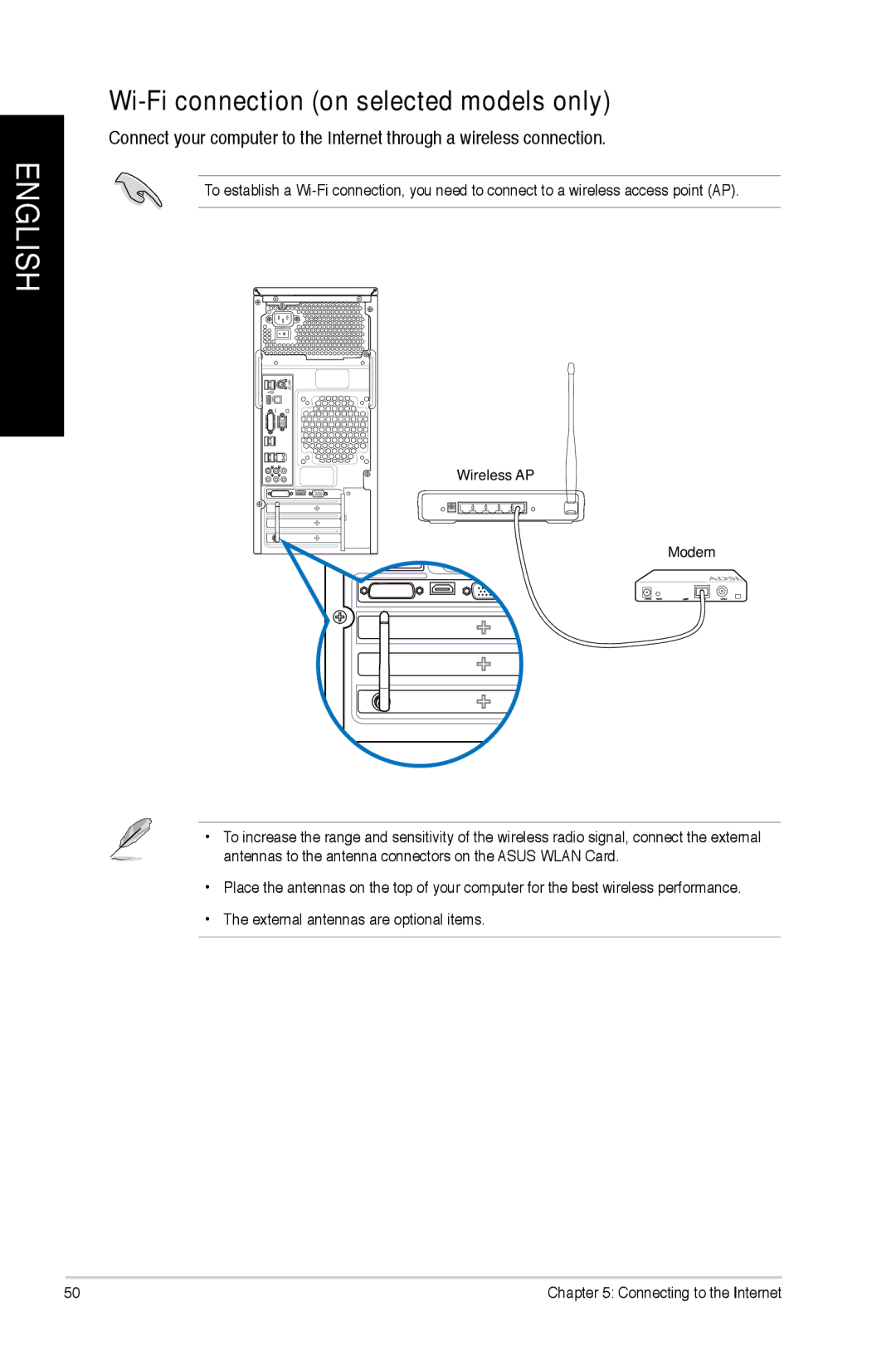 Asus CM6870 user manual Wi-Fi connection on selected models only 