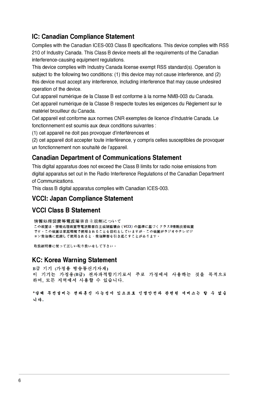 Asus CM6870 user manual IC Canadian Compliance Statement, Canadian Department of Communications Statement 