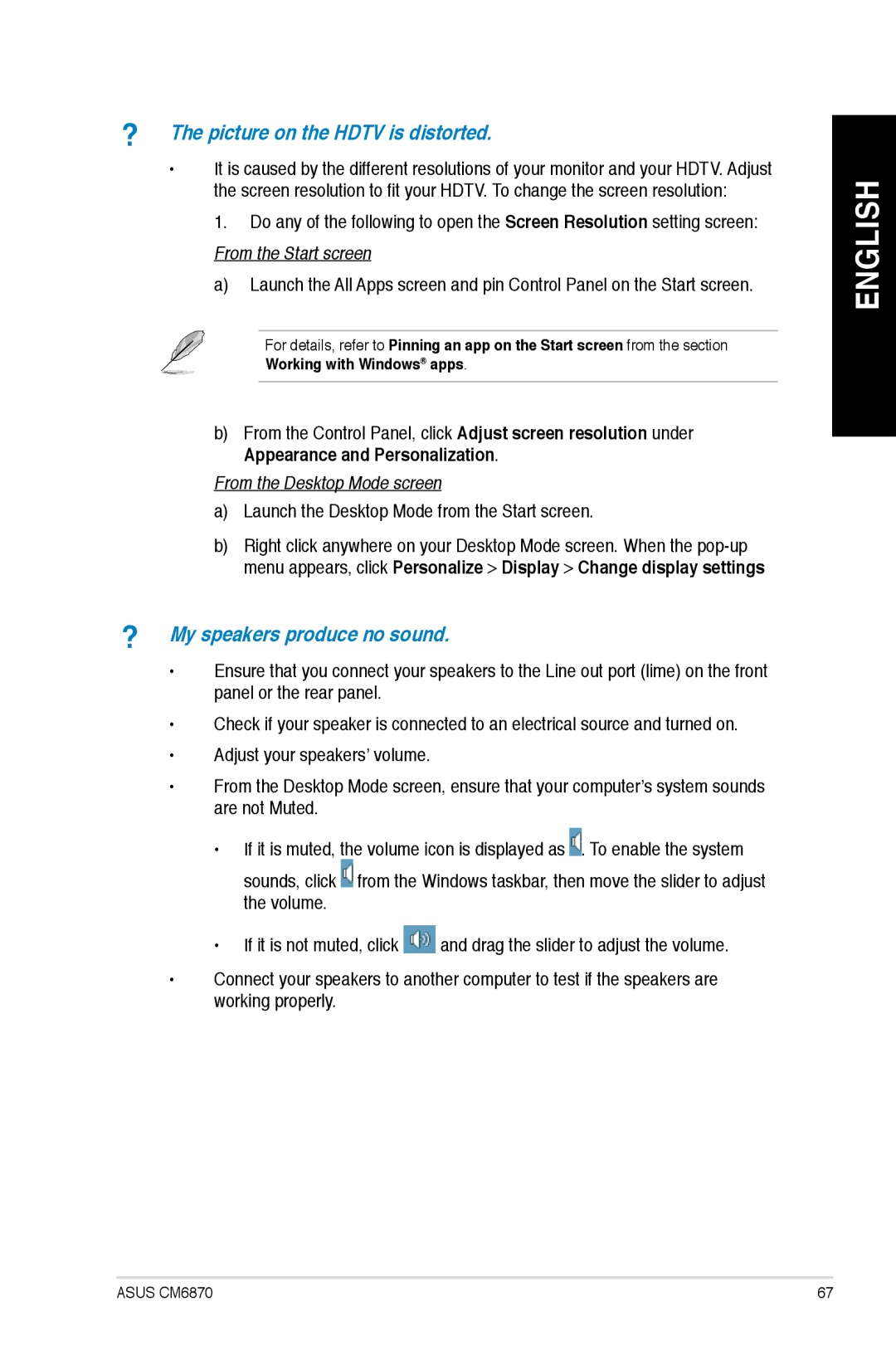 Asus CM6870 user manual ? The picture on the Hdtv is distorted 