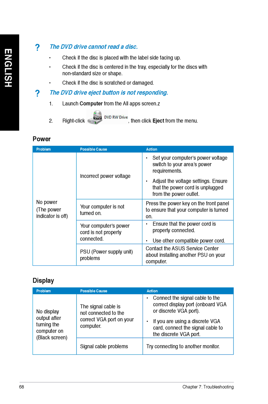 Asus CM6870 user manual Power, Display 