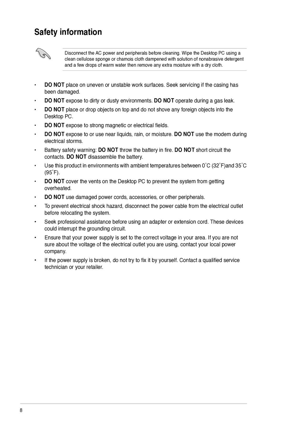 Asus CM6870 user manual Safety information 