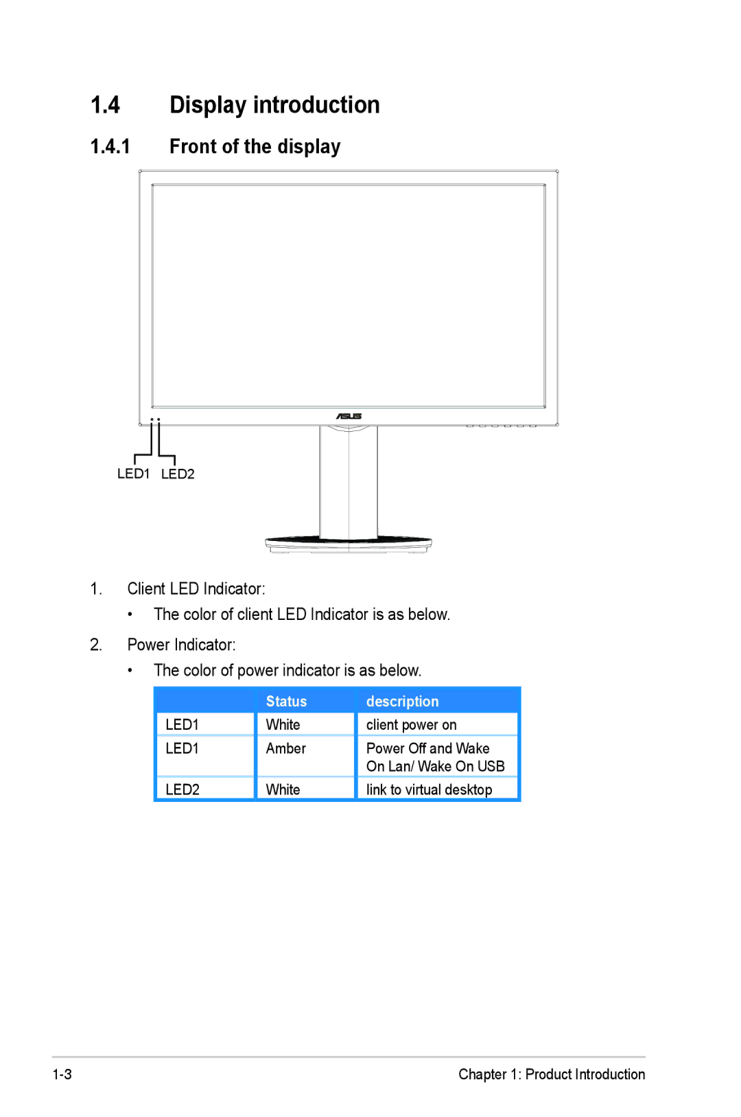 Asus CP240, CP220 manual Display introduction, Front of the display 