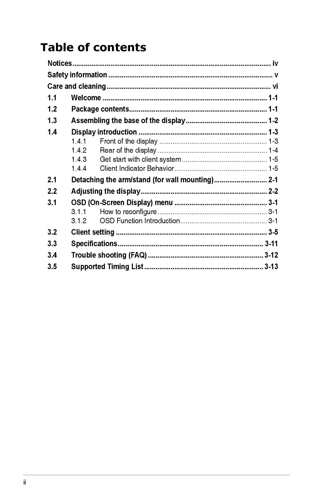 Asus CP240, CP220 manual Table of contents 