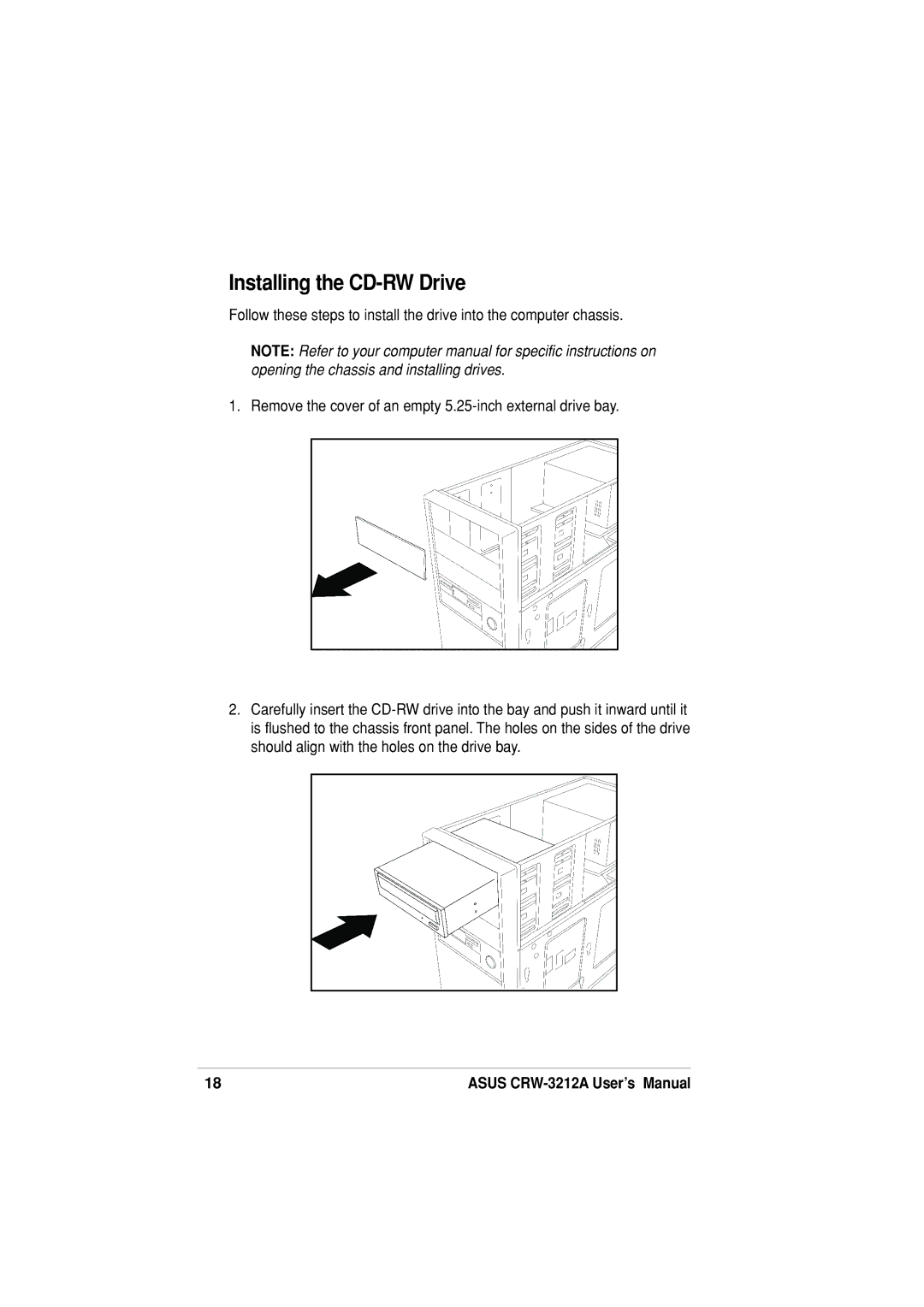 Asus CRW-3212A specifications Installing the CD-RW Drive 