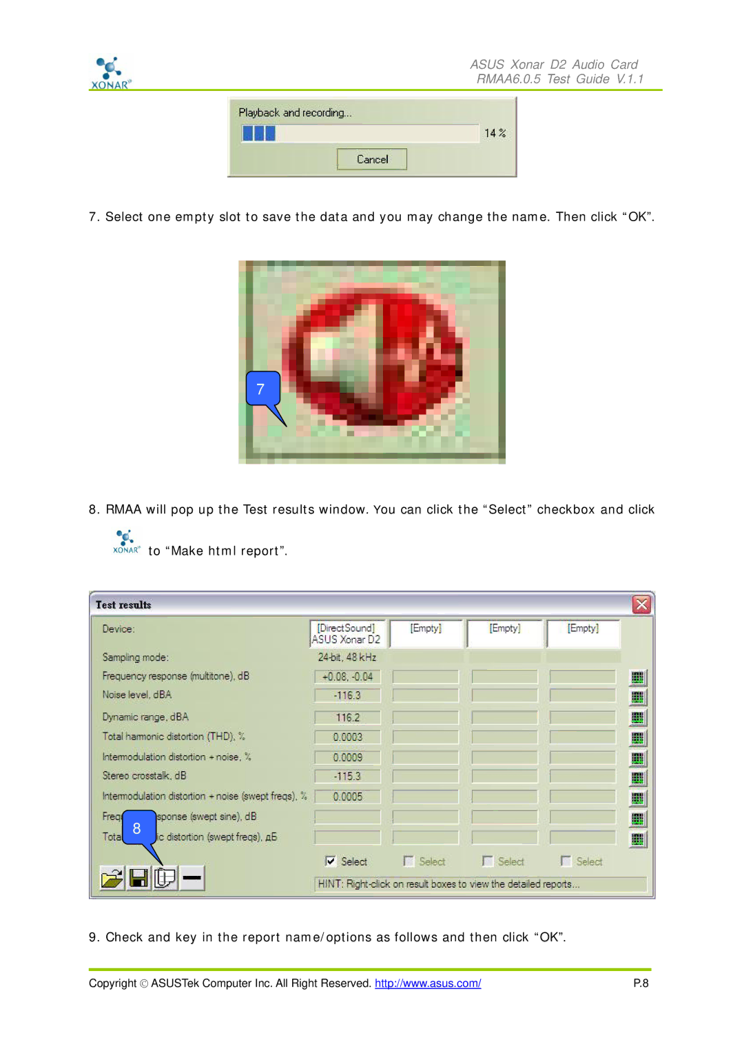 Asus manual Asus Xonar D2 Audio Card RMAA6.0.5 Test Guide 