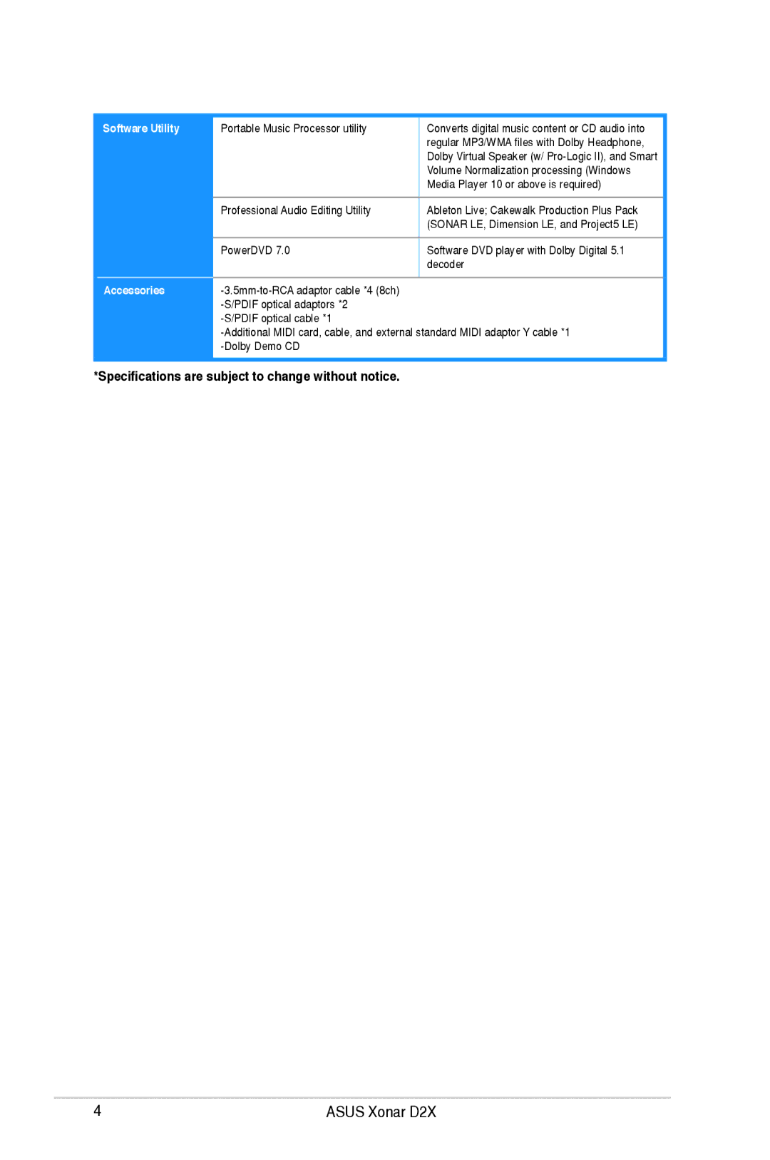 Asus D2X user manual Specifications are subject to change without notice 