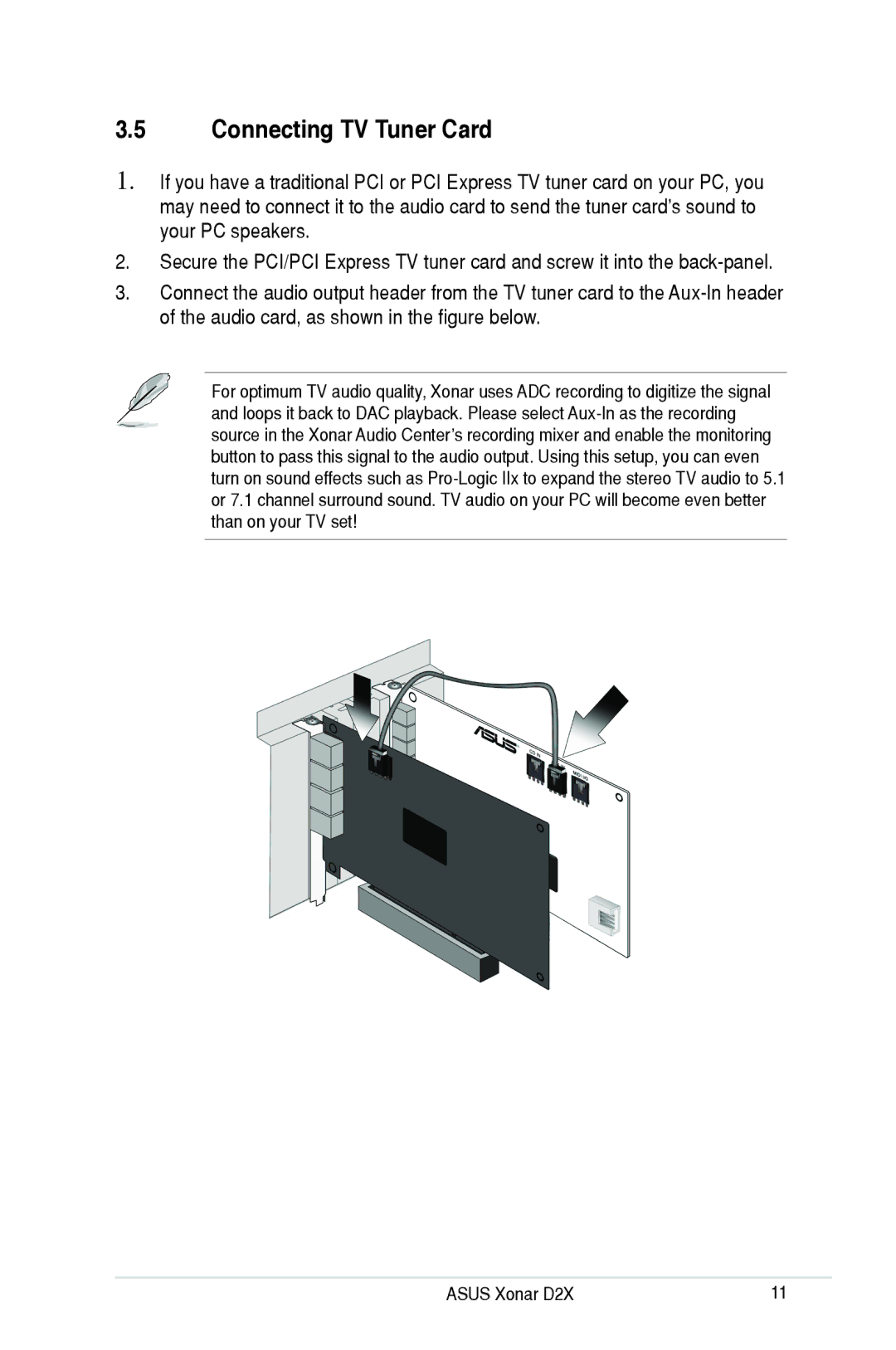 Asus D2X user manual Connecting TV Tuner Card 