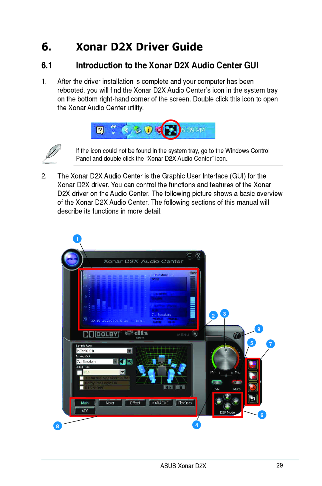 Asus user manual Xonar D2X Driver Guide, Introduction to the Xonar D2X Audio Center GUI 