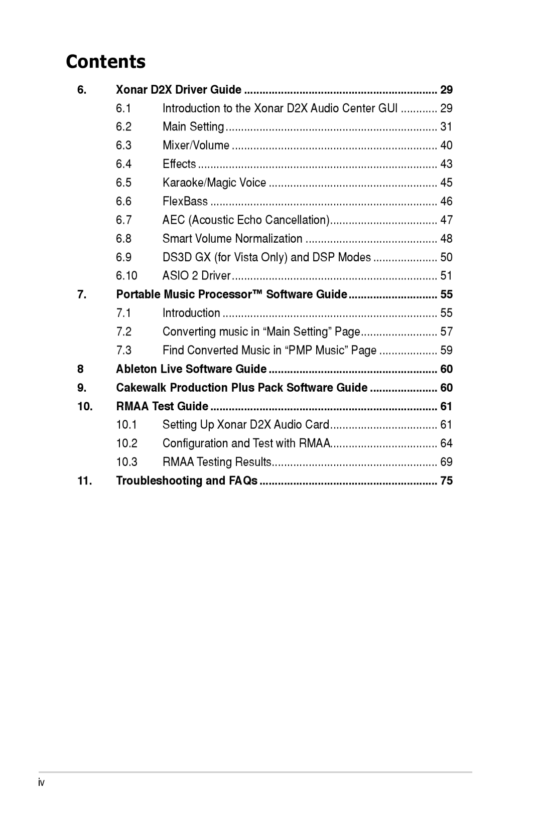 Asus user manual Xonar D2X Driver Guide, Ableton Live Software Guide, Rmaa Test Guide, Troubleshooting and FAQs 