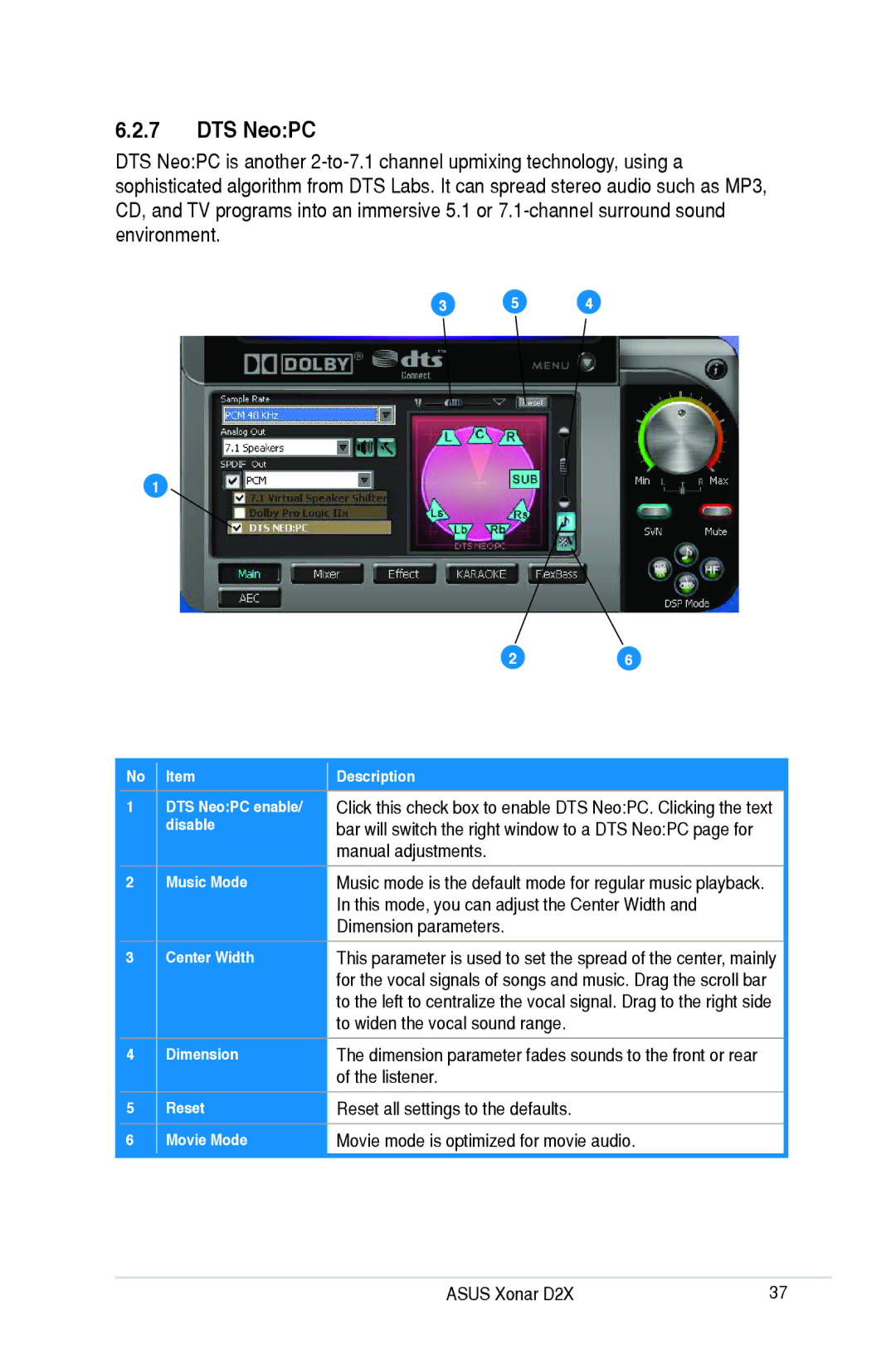 Asus D2X user manual DTS NeoPC, To widen the vocal sound range, Listener, Movie mode is optimized for movie audio 