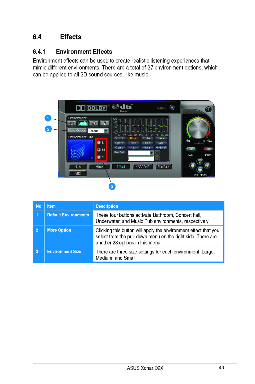 Asus D2X user manual Environment Effects, More Option, Environment Size 