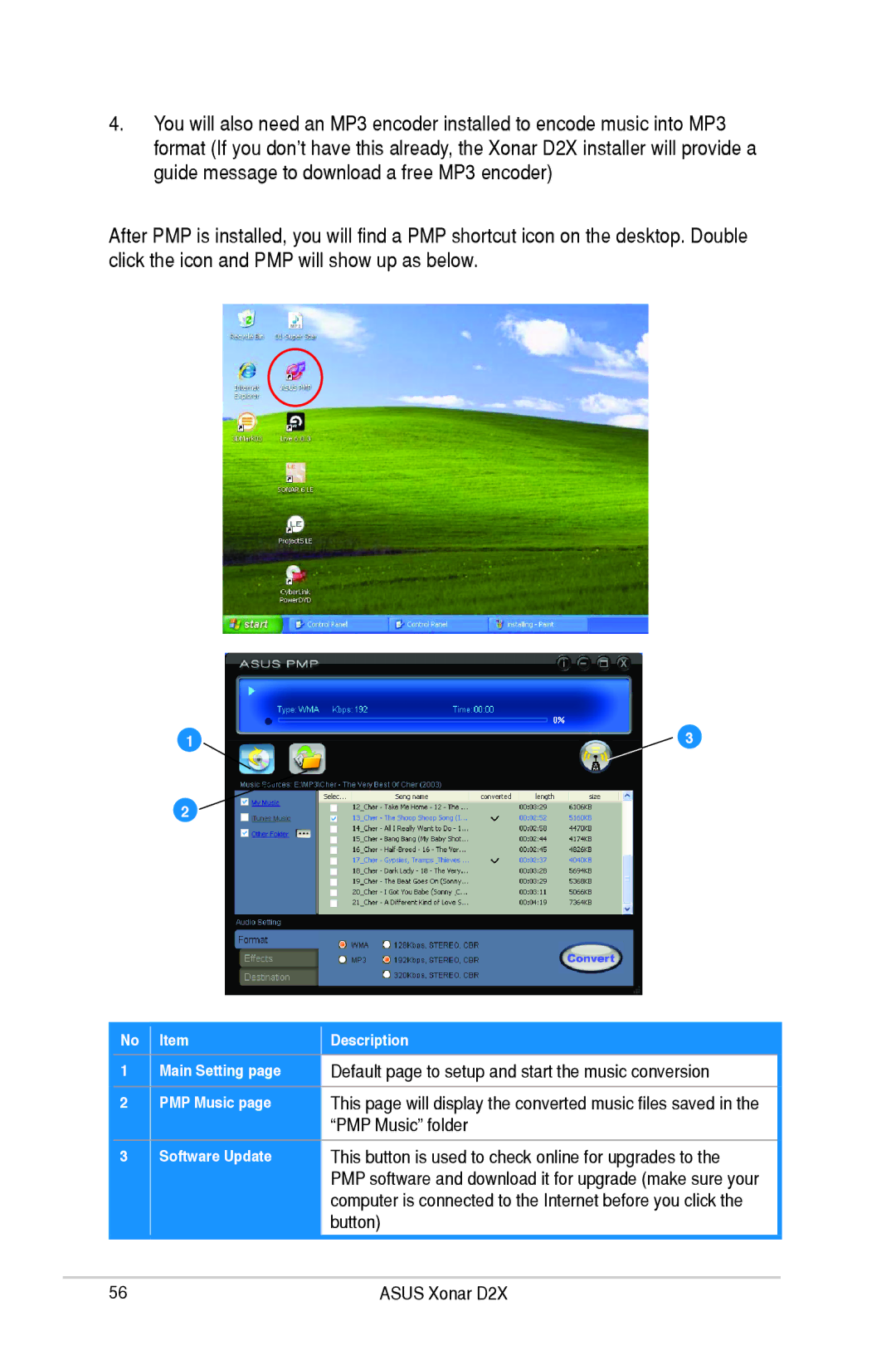 Asus D2X user manual PMP Music folder, Software Update 