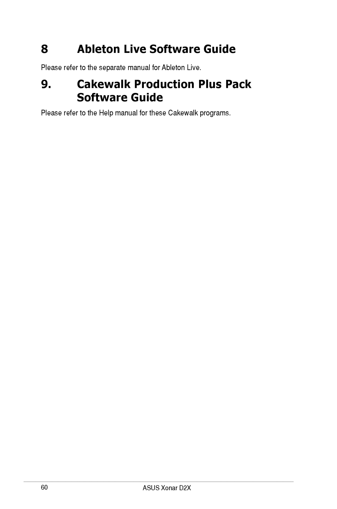 Asus D2X user manual Ableton Live Software Guide, Cakewalk Production Plus Pack Software Guide 