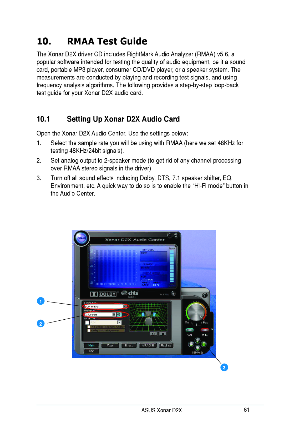 Asus user manual Rmaa Test Guide, Setting Up Xonar D2X Audio Card 