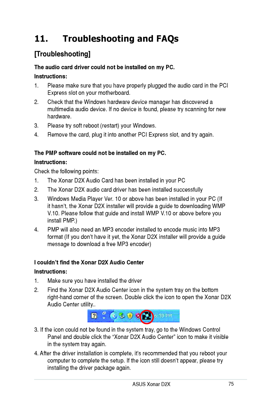 Asus D2X user manual Troubleshooting and FAQs, PMP software could not be installed on my PC Instructions 