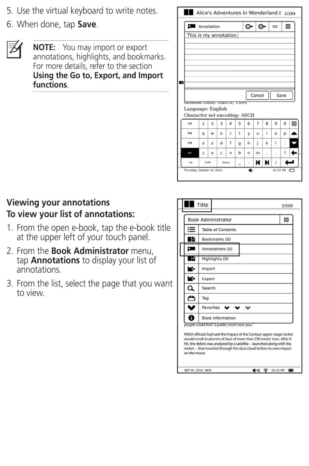 Asus DR-900 user manual Viewing your annotations To view your list of annotations 