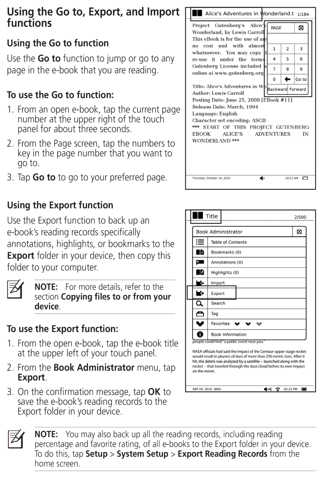 Asus DR-900 user manual Using the Go to, Export, and Import functions, Using the Go to function, To use the Go to function 