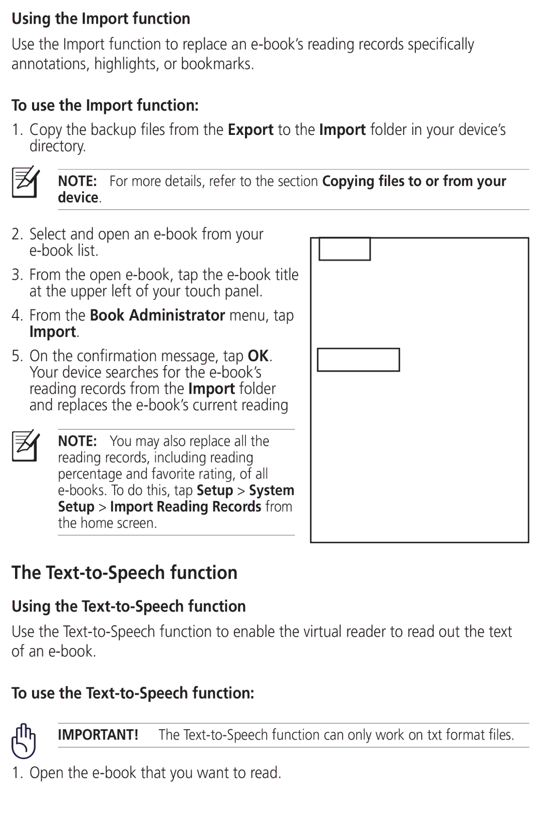 Asus DR-900 user manual Text-to-Speech function, Using the Import function, To use the Import function 