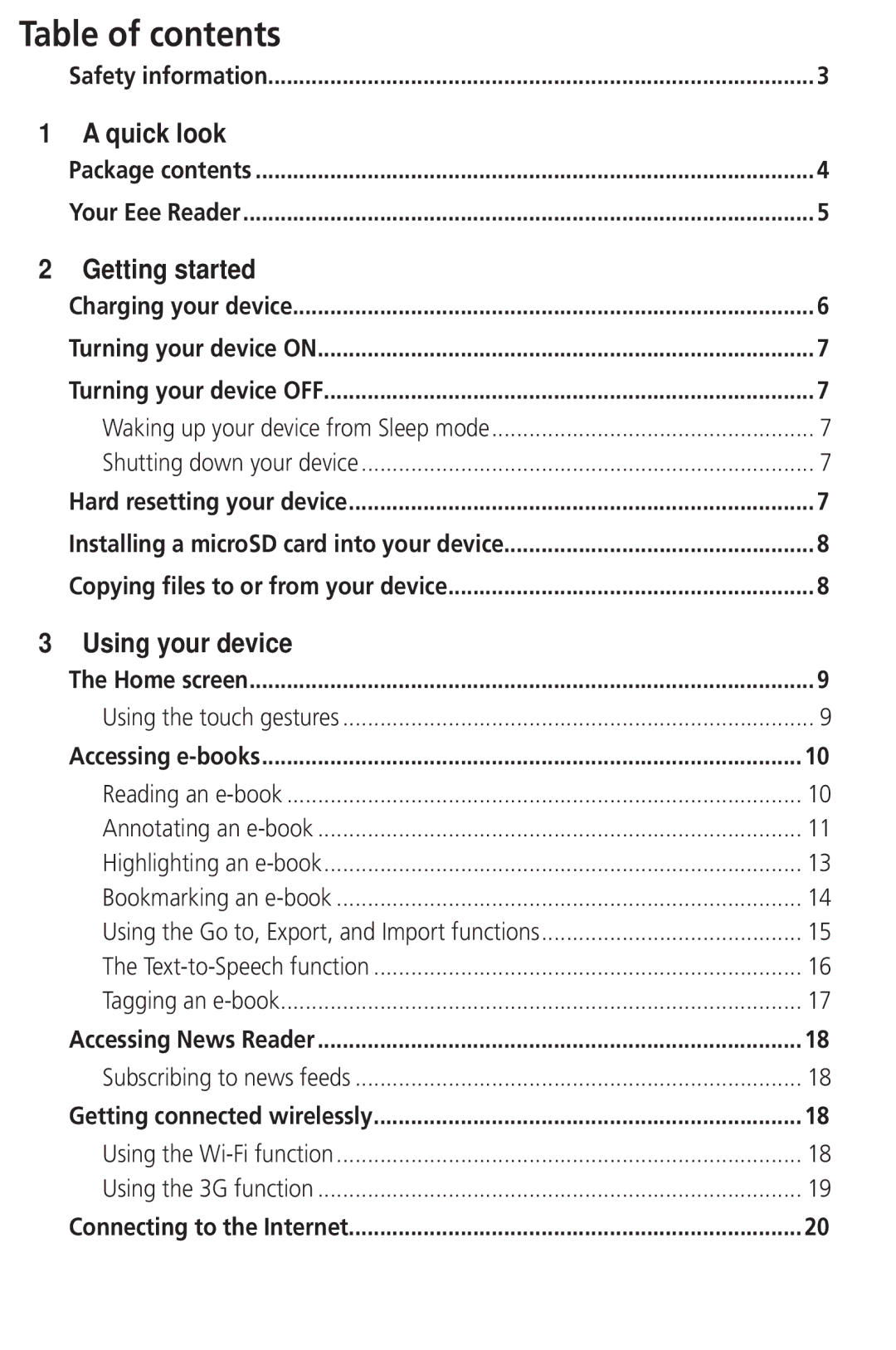 Asus DR-900 user manual Table of contents 