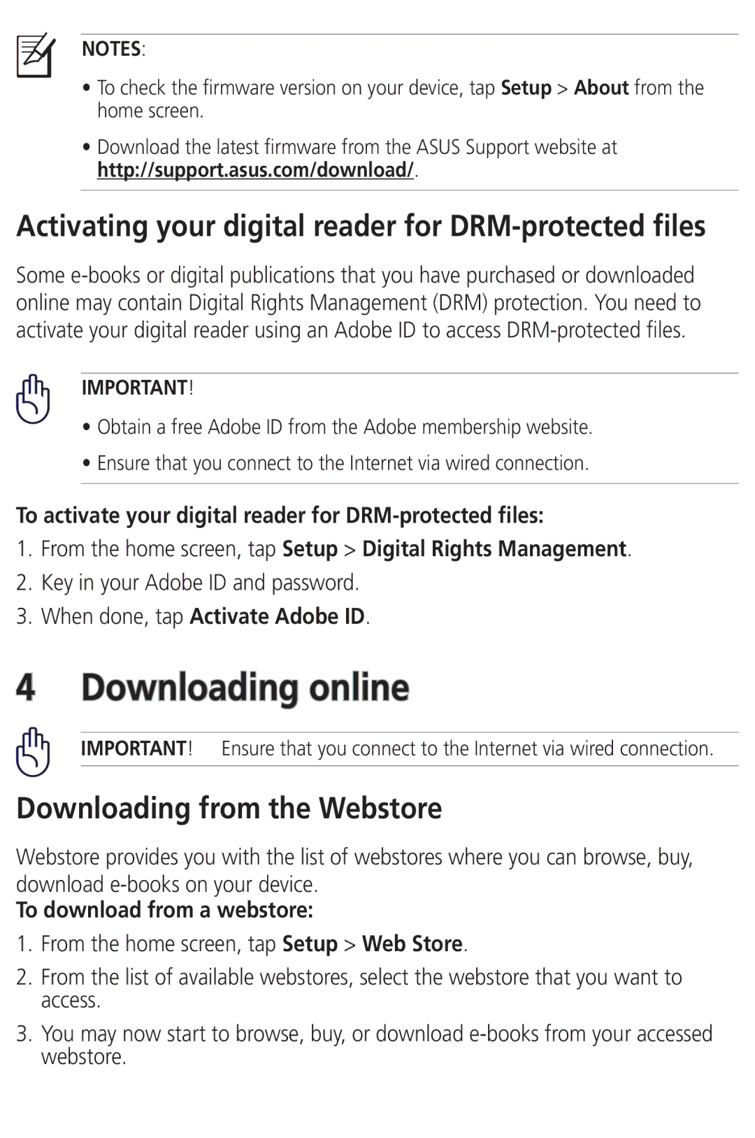 Asus DR-900 user manual Downloading online, Downloading from the Webstore, When done, tap Activate Adobe ID 