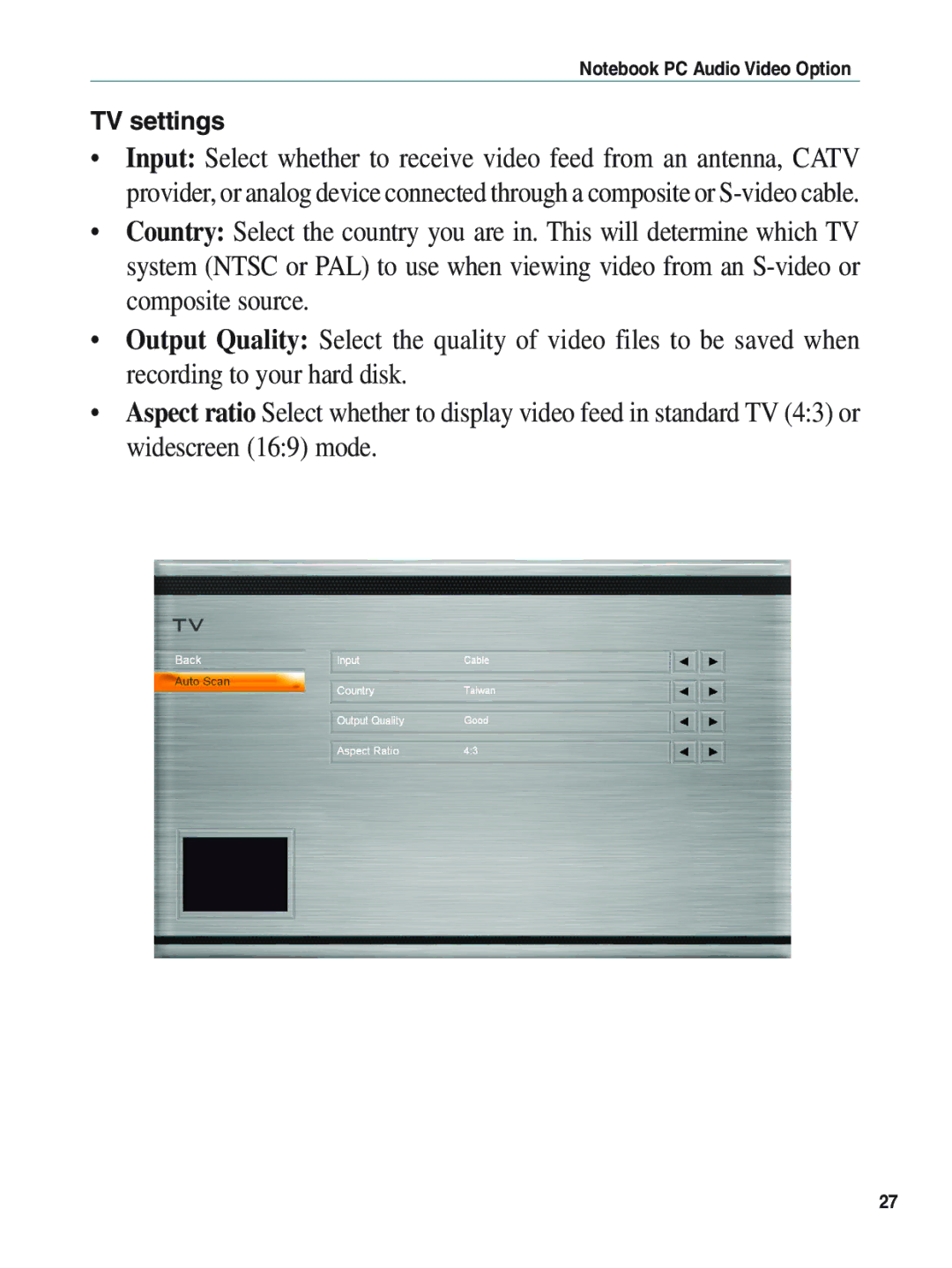 Asus E1897 manual TV settings 