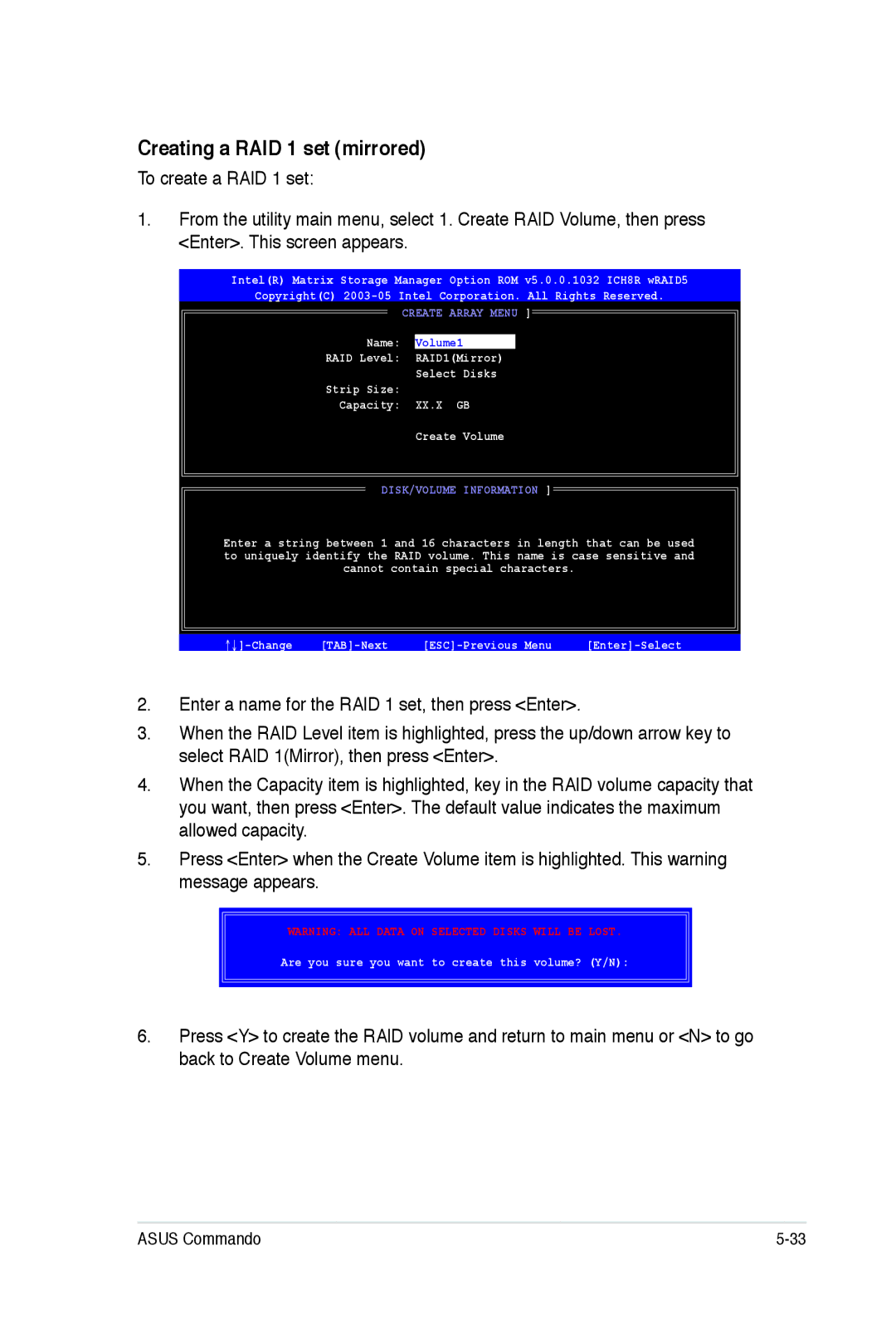 Asus E2938 manual Creating a RAID 1 set mirrored, Xx.X Gb 