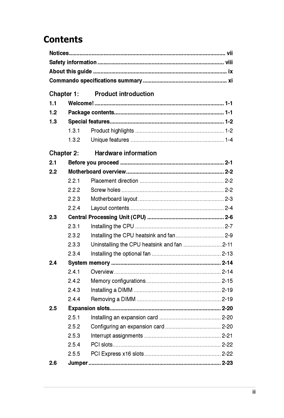 Asus E2938 manual Contents 