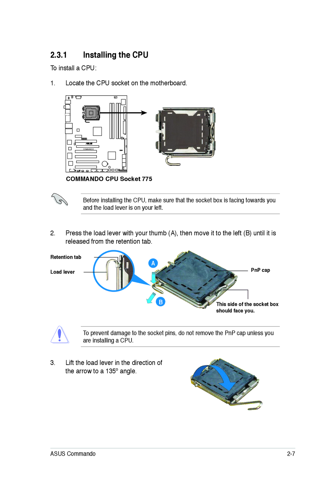 Asus E2938 manual Installing the CPU, To install a CPU Locate the CPU socket on the motherboard 