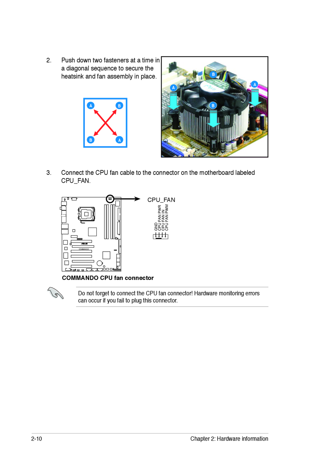 Asus E2938 manual Commando CPU fan connector 