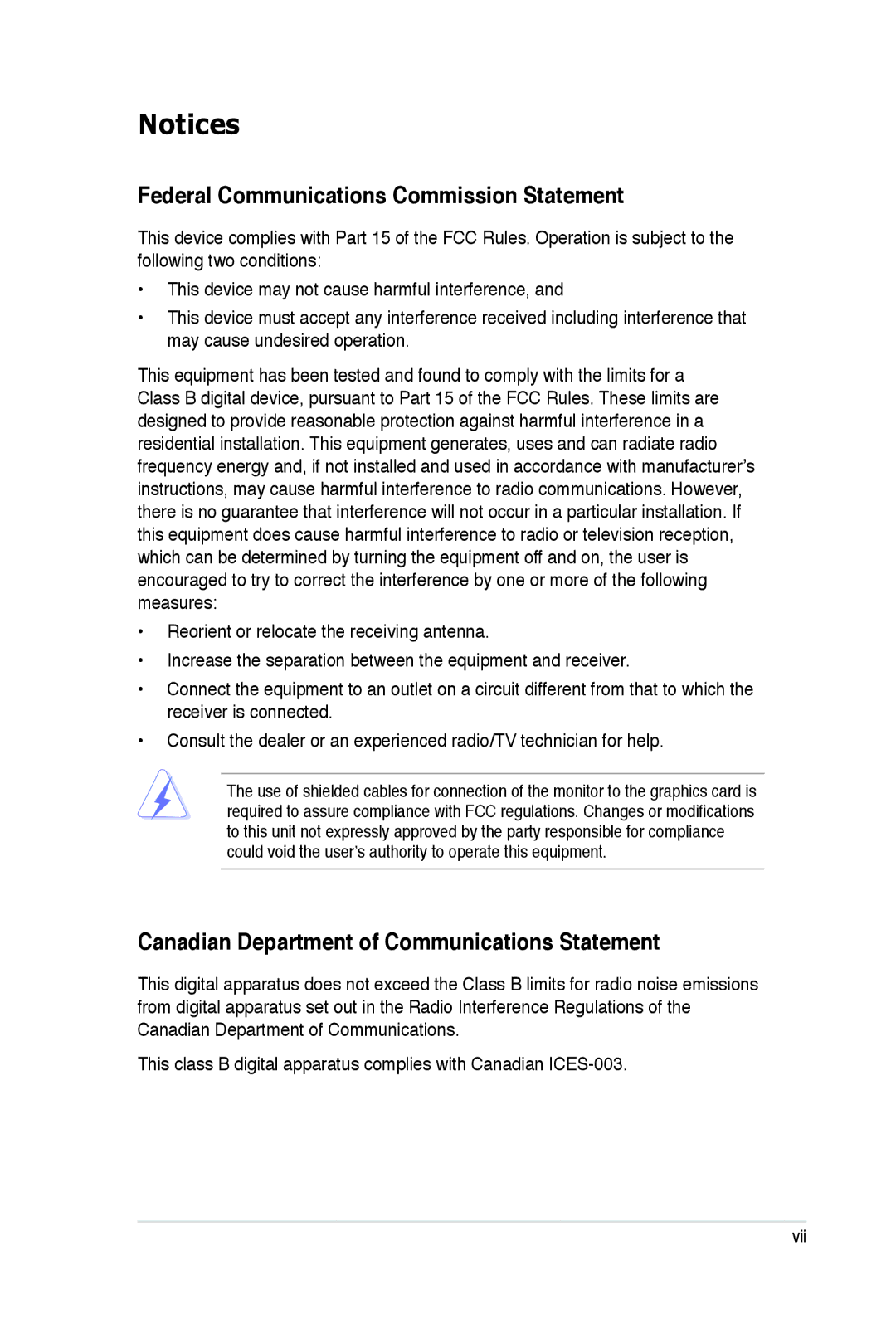 Asus E2938 manual Federal Communications Commission Statement, Canadian Department of Communications Statement 