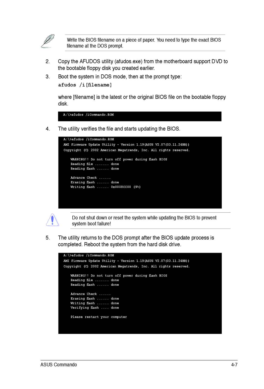 Asus E2938 manual Utility verifies the file and starts updating the Bios 