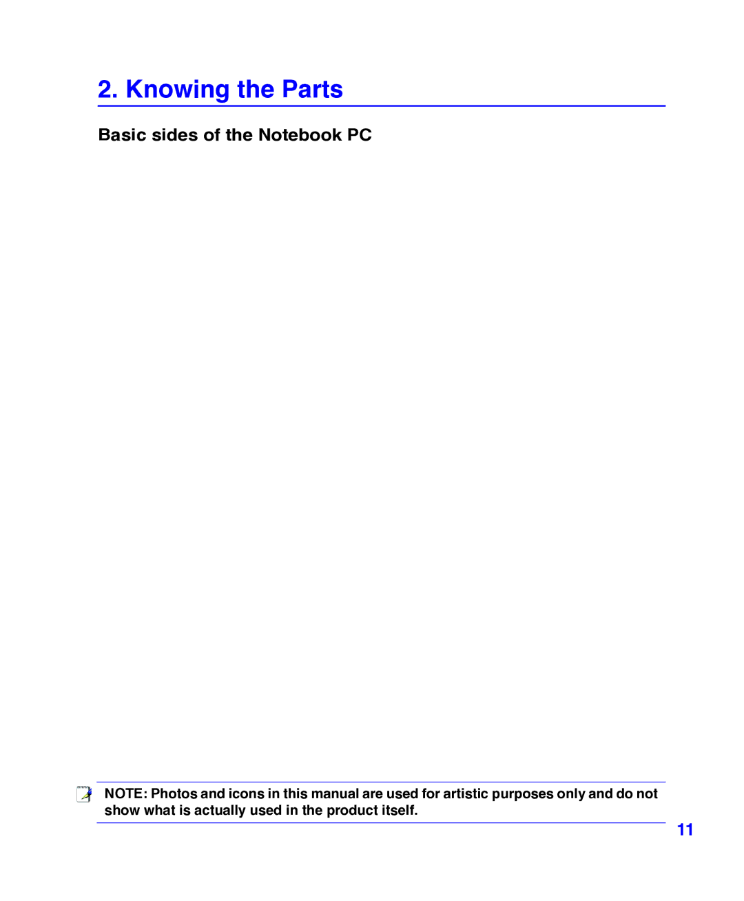 Asus E3101 user manual Knowing the Parts, Basic sides of the Notebook PC 