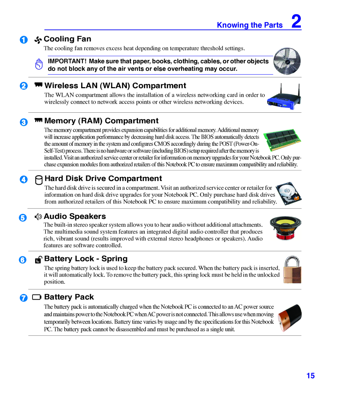 Asus E3101 Cooling Fan, Memory RAM Compartment, Hard Disk Drive Compartment, Audio Speakers, Battery Lock Spring 