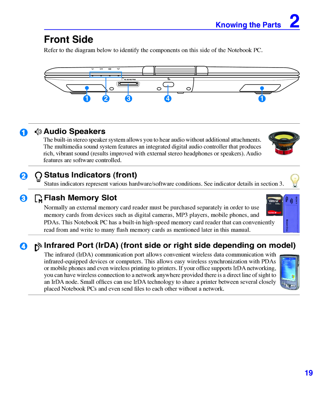 Asus E3101 user manual Front Side, Flash Memory Slot 