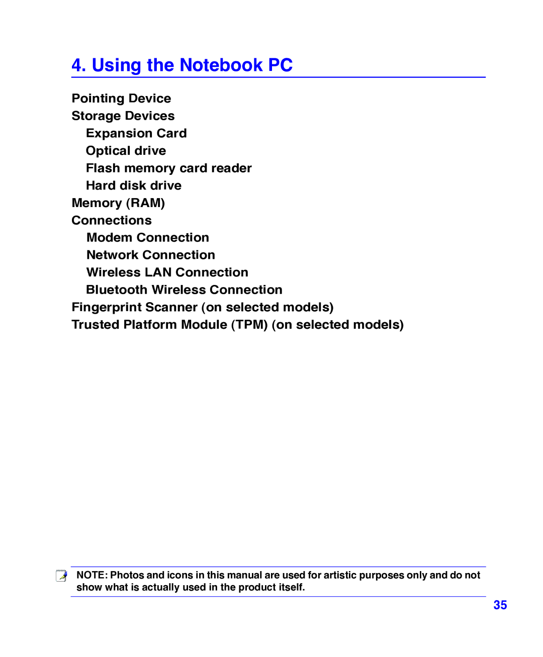 Asus E3101 user manual Using the Notebook PC 