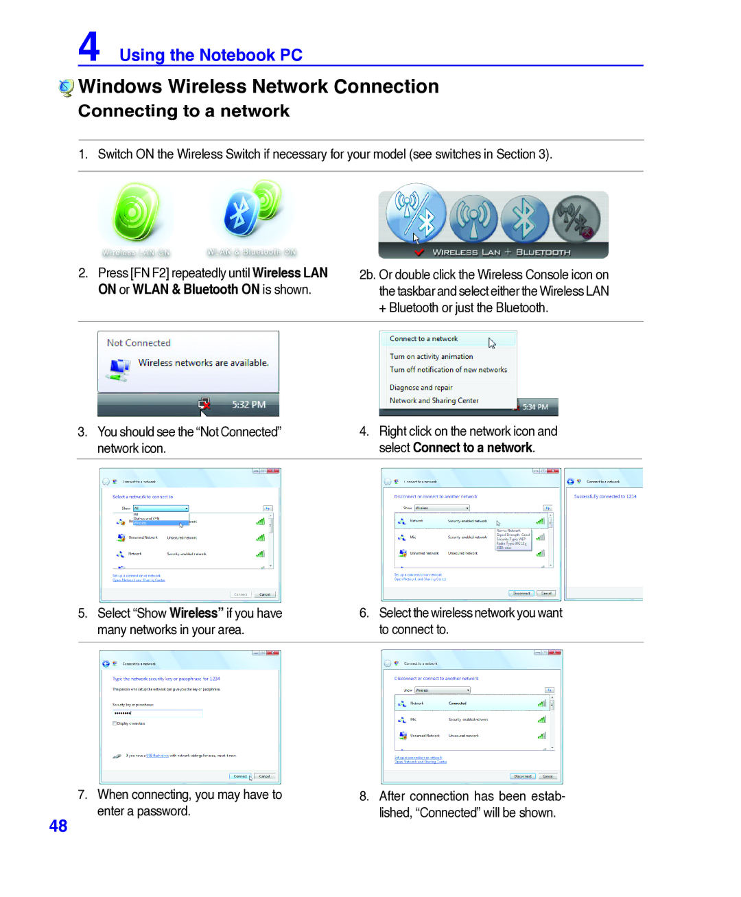 Asus E3101 user manual Windows Wireless Network Connection, Connecting to a network 