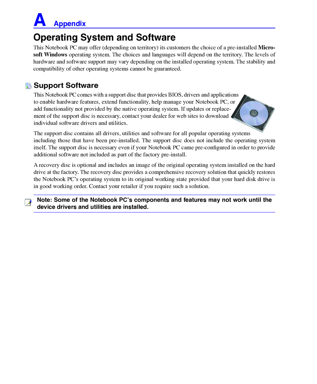 Asus E3101 user manual Operating System and Software, Support Software 