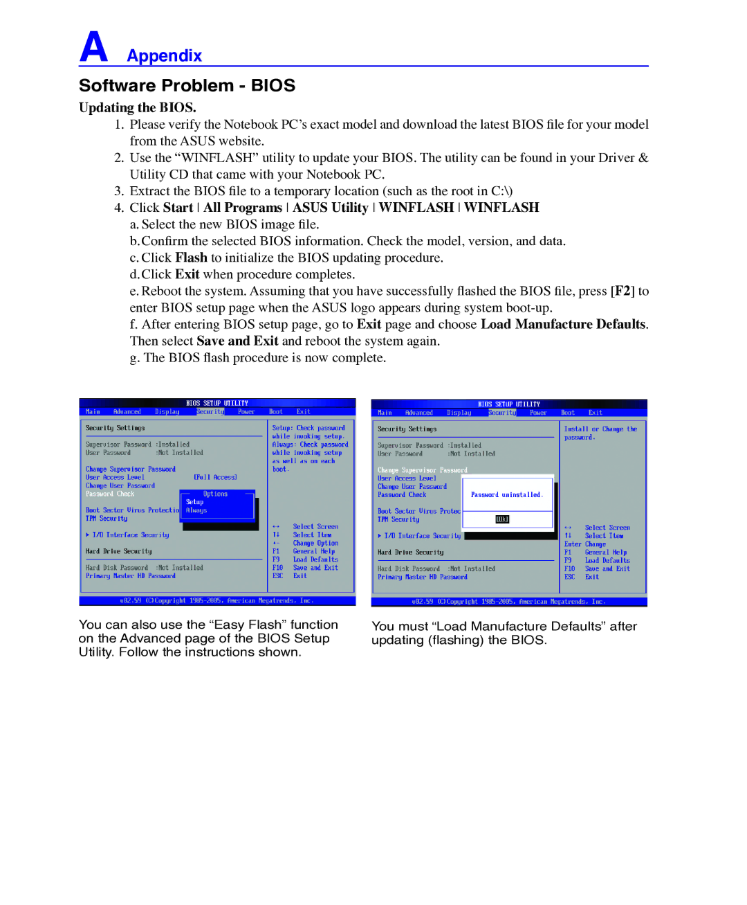 Asus E3101 user manual Software Problem Bios, Updating the Bios 