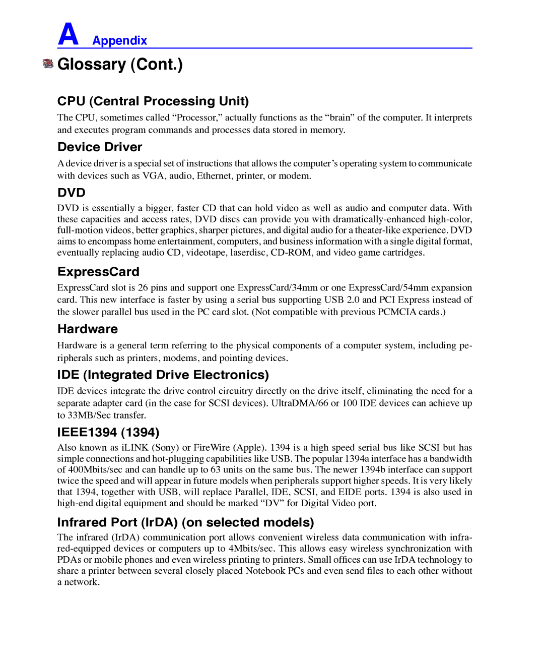 Asus E3101 CPU Central Processing Unit, Device Driver, ExpressCard, Hardware, IDE Integrated Drive Electronics, IEEE1394 