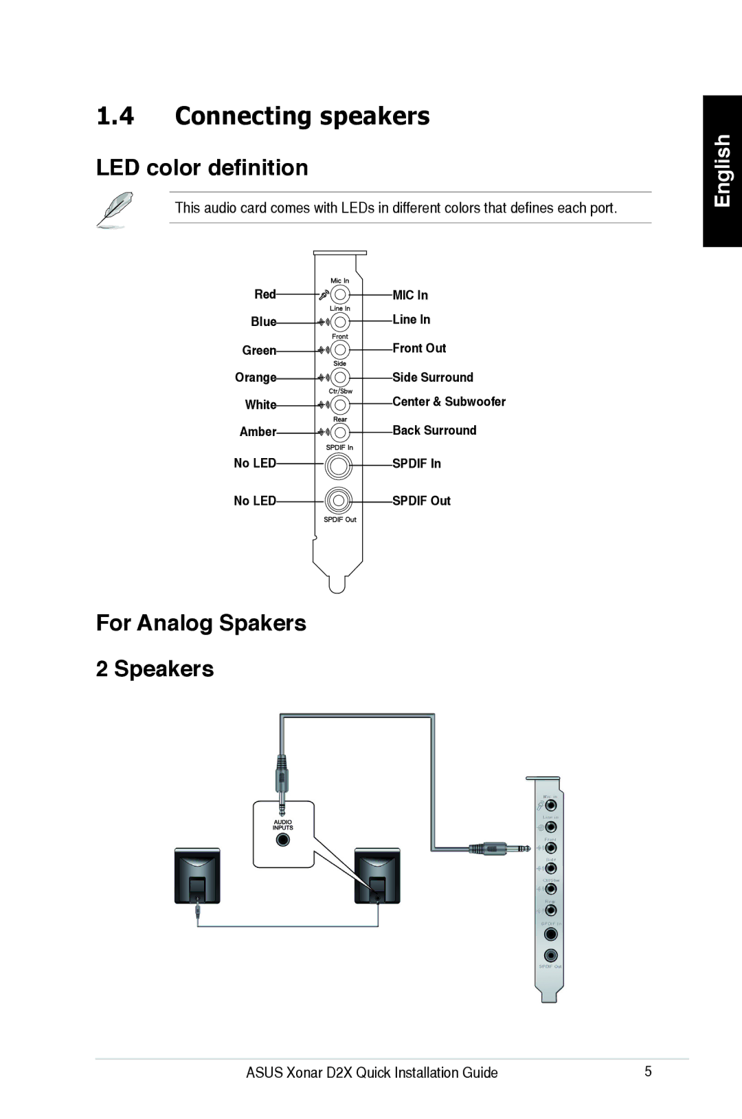 Asus E3360 manual Connecting speakers, LED color definition 