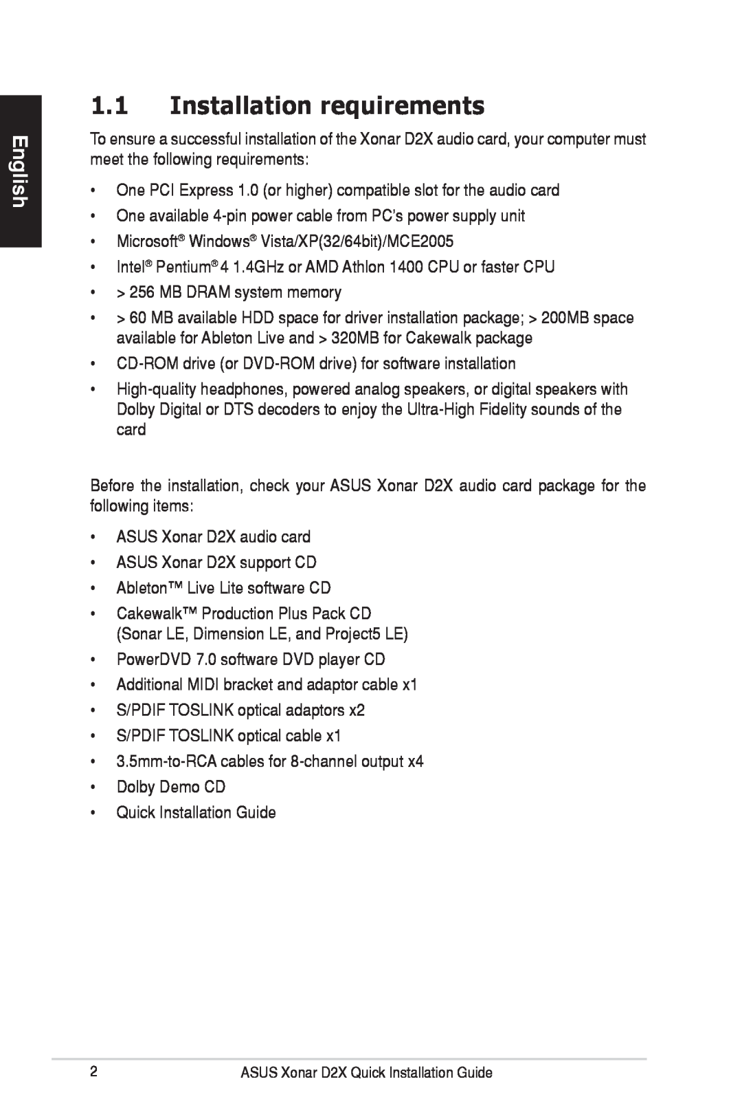 Asus E3360 manual Installation requirements, English 